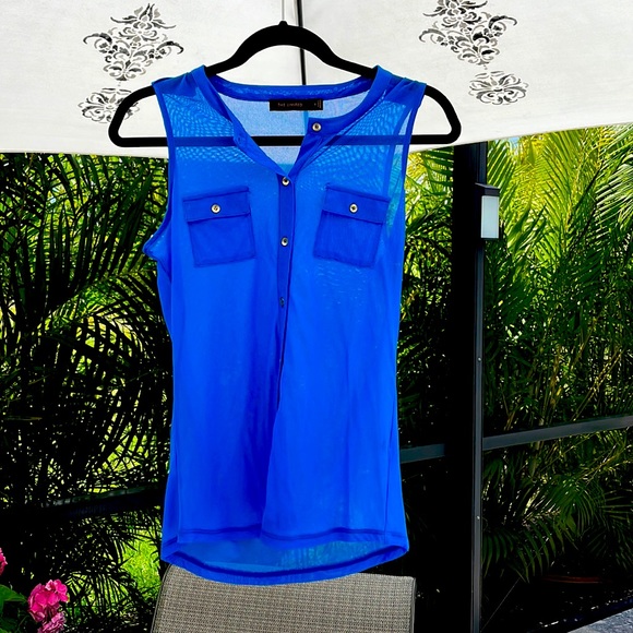 The Limited Tops - Royal Blue Mesh Brass Button Sleeveless Top